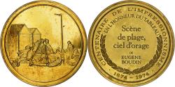 World Coins - France, Medal, Scène de plage, ciel d'orage, Eugène Boudin, Vermeil,