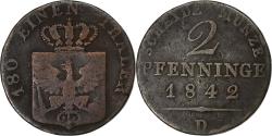 World Coins - Prussia, Friedrich Wilhelm IV, 2 Pfenninge, 1842, Düsseldorf, Copper,