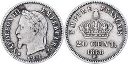 World Coins - France, Napoleon III, 20 Centimes, 1868, Strasbourg, Silver,