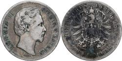 World Coins - German States, BAVARIA, Ludwig II, 2 Mark, 1876, Munich, Silver,