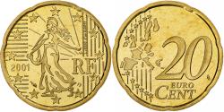 World Coins - France, 20 Euro Cent, Proof, 2001, Monnaie de Paris, Nordic gold,