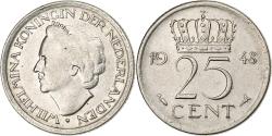 World Coins - Netherlands, Wilhelmina I, 25 Cents, 1948, Nickel, , KM:178