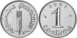 World Coins - France, Centime, Épi, 2001, Monnaie de Paris, BU, Stainless Steel,
