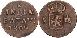 World Coins - Dutch East Indies, Louis Napoleon I, 1/16 Gulden, 1809, Copper,