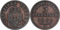 World Coins - Kingdom of Prussia, Wilhelm I, 3 Pfenninge, 1866, Berlin, Copper,