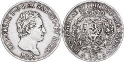 World Coins - Italian States, SARDINIA, Carlo Felice, 5 Lire, 1828, Genoa, Silver,