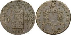 World Coins - France, 2 sols aux balances daté, 1793 / AN II, Strasbourg, Bronze,