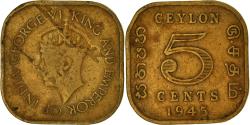 World Coins - Coin, Ceylon, George VI, 5 Cents, 1945, , Nickel-brass, KM:113.2