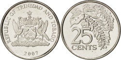 World Coins - TRINIDAD & TOBAGO, 25 Cents, 2007, KM #32, , Copper-Nickel, 20, 3.46