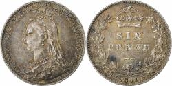 World Coins - Great Britain, Victoria, 6 Pence, 1891, British Royal Mint, Silver,