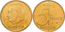 World Coins - Belgium, Albert II, 5 Francs, 2000, Brussels, Bronze-Aluminium,