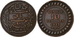 World Coins - Tunisia, Muhammad al-Nasir Bey, 10 Centimes, 1917, Paris, Bronze,