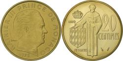 World Coins - Monaco, Rainier III, 20 Centimes, 1975, MDP, série FDC, Cupro-Aluminium