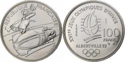 World Coins - France, 100 Francs, 1992 Olympics, Albertville, Bobsledding, 1990, MDP, ESSAI