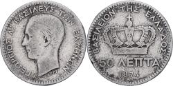 World Coins - Greece, George I, 50 Lepta, 1874, Athens, Silver, , KM:37