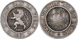 World Coins - Belgium, Leopold I, 10 Centimes, 1861, Brussels, Copper-nickel,