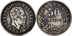World Coins - Coin, Italy, Vittorio Emanuele II, 50 Centesimi, 1867, Milan, , Silver