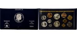 World Coins - France, Coffret 1 c. à 100 frs., Marie Curie, 1984, MDP, FDC,