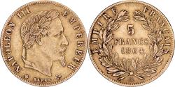World Coins - France, Napoleon III, 5 Francs, Napoléon III, 1864, Strasbourg, Bent flan