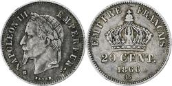 World Coins - France, Napoleon III, 20 Centimes, 1866, Strasbourg, Silver,