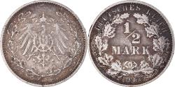 World Coins - Coin, GERMANY - EMPIRE, 1/2 Mark, 1908, Hambourg, , Silver, KM:17