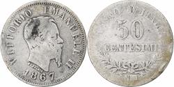 World Coins - Italy, Vittorio Emanuele II, 50 Centesimi, 1867, Naples, , Silver