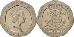 World Coins - Great Britain, Elizabeth II, 20 Pence, 1993, , Copper-nickel, KM:939