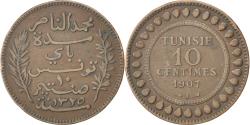 World Coins - Tunisia, Muhammad al-Nasir Bey, 10 Centimes, 1907, Paris, Bronze,