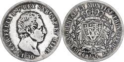 World Coins - Italian States, SARDINIA, Carlo Felice, 5 Lire, 1830, Genoa, Silver,