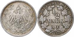 World Coins - Germany, Wilhelm II, 1/2 Mark, 1918, Berlin, Silver,
