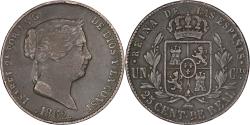 World Coins - Spain, Isabel II, 25 Centimos, 1862, Segovia, Copper, , KM:615.2
