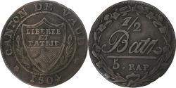 World Coins - SWISS CANTONS, VAUD, 1/2 Batzen-5 Rappen, 1804, Canton de Vaud, Billon