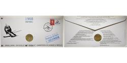 World Coins - France, Medal + stamp, XVIème JO d'Albertville, Grenoble, 1991, Copper-nickel