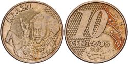 World Coins - Brazil, 10 Centavos, 2005, Bronze Plated Steel, , KM:649.2