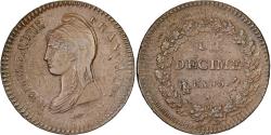World Coins - France, 1 Décime, Dupré, AN 5, Paris, 2 Decimes overstrike, Copper