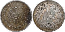 World Coins - Germany, Wilhelm II, 1/2 Mark, 1908, Berlin, Silver,
