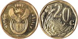 World Coins - Coin, South Africa, 20 Cents, 2002, Pretoria, , Bronze Plated Steel
