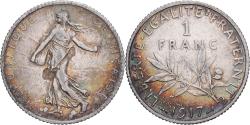 World Coins - France, Franc, Semeuse, 1917, Paris, error struck thru, Silver,