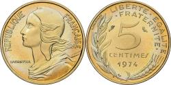 World Coins - Coin, France, Marianne, 5 Centimes, 1974, Paris, série FDC,