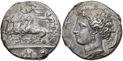 Ancient Coins - Sicily, Decadrachm, 405-367 BC, Syracuse, Signed work by Euainetos, Silver