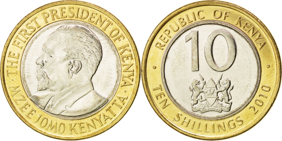 10 bimetallic kenia 5 20  shillings 2010 
