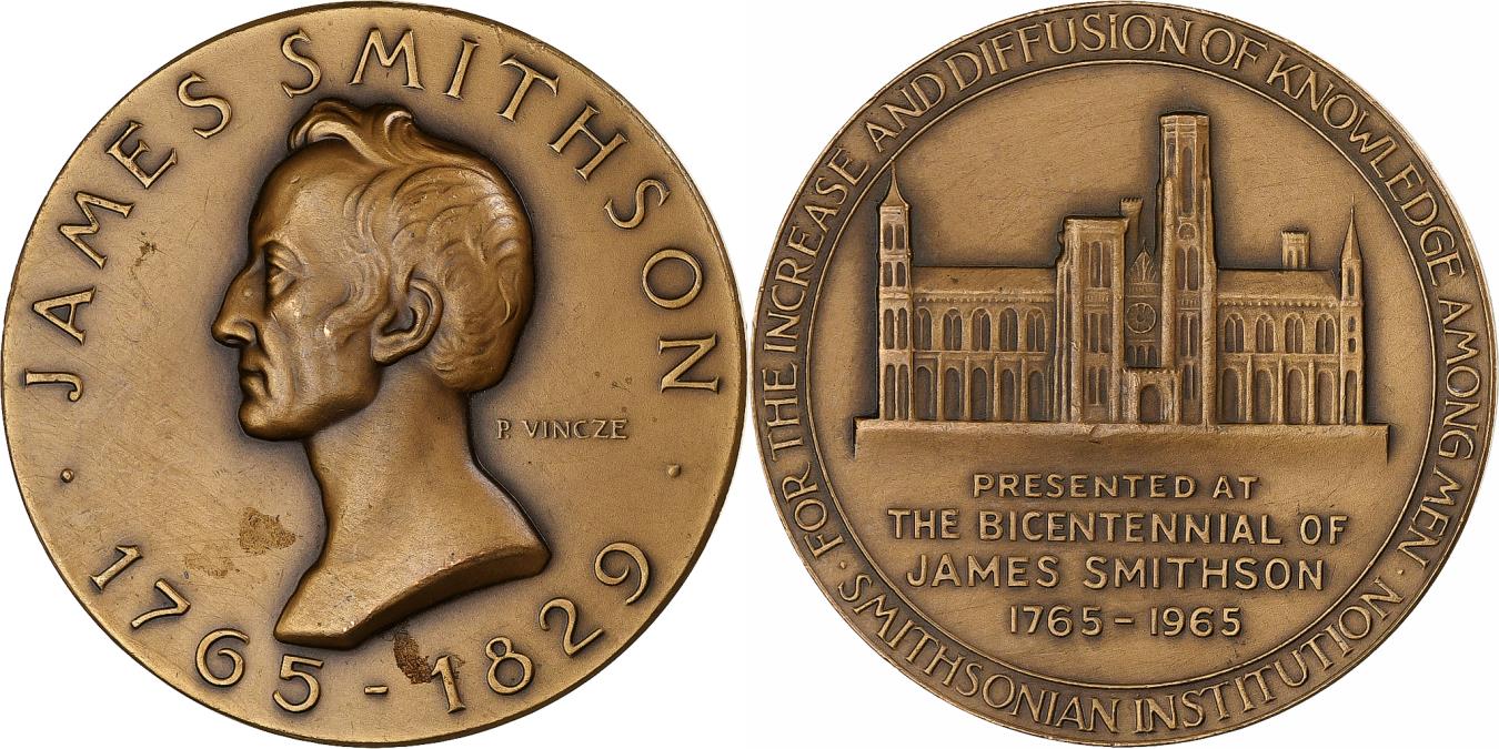 メダル - NUMBER ONE United States, Medal, James Smithson, 1965, Bronze, Vincze