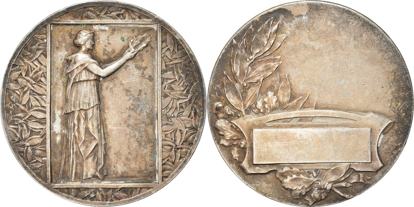 Édouard Fraisse Médaille De Bronze Art Déco Femme Avec Lyre Circa.1930 - Collection