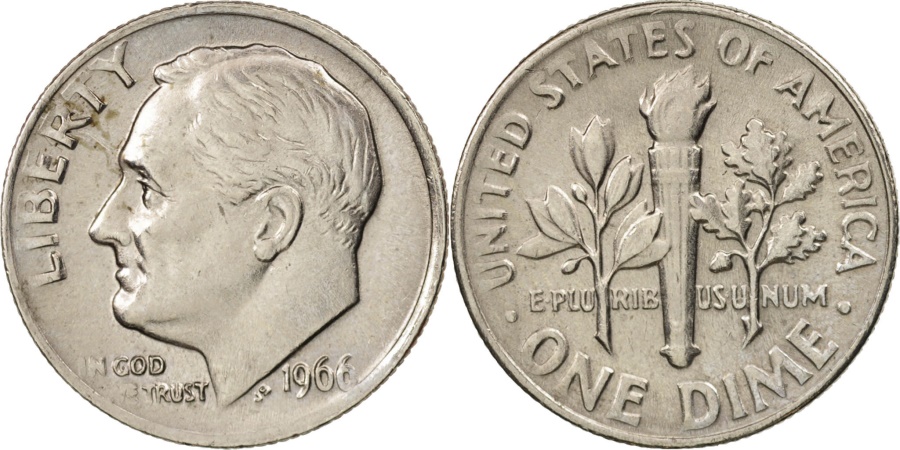 United States, Roosevelt Dime, 1966, Philadelphia, , KM:195a | 10