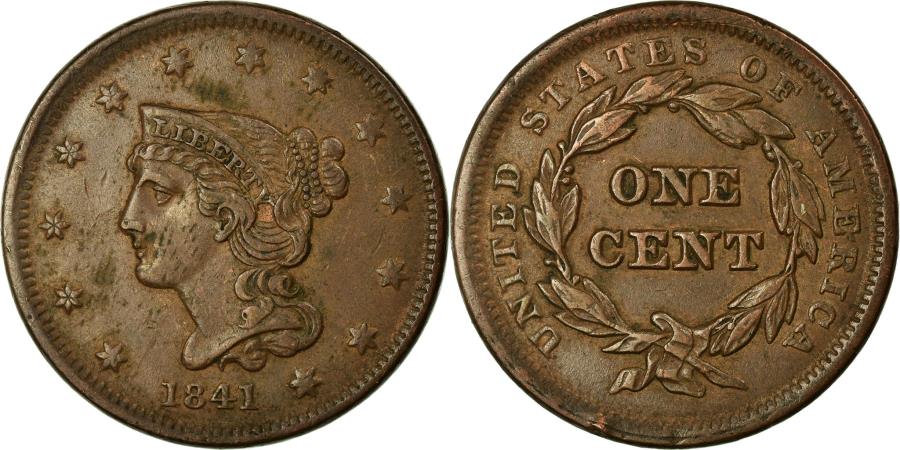 Coin, United States, Braided Hair Cent, Cent, 1841, U.S. Mint, Philadelphia