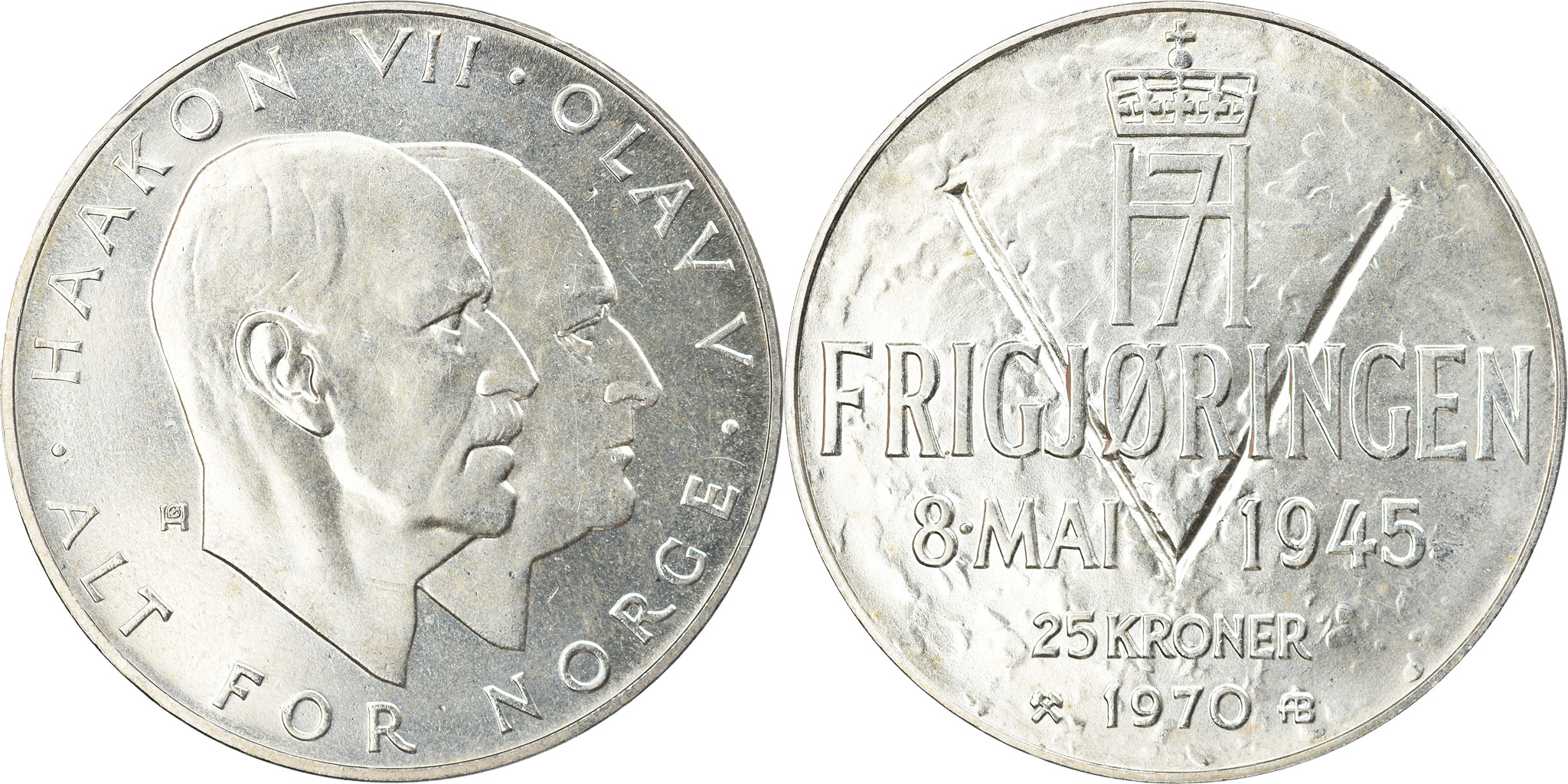 Coin, Norway, Olav V, 25 Kroner, 1970, , Silver, KM:414 | European