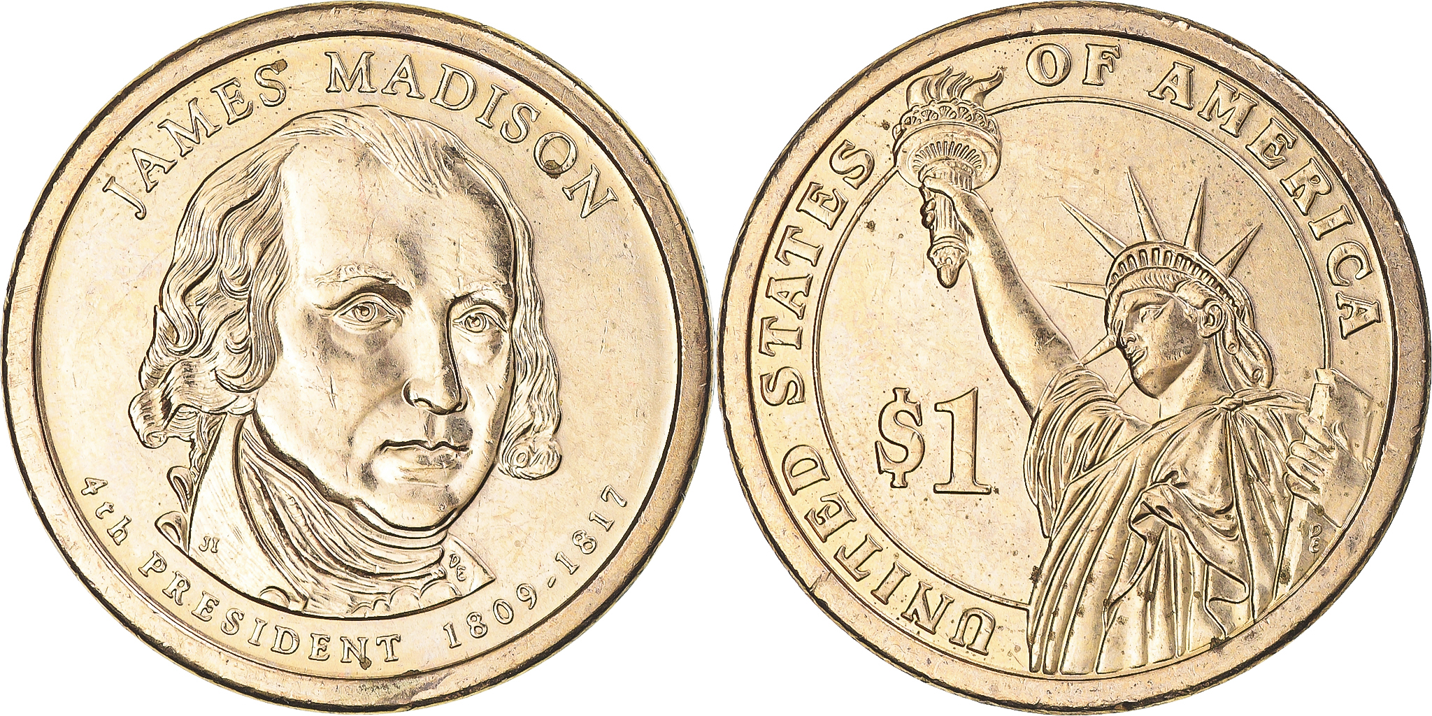 Coin, United States, James Madison, Dollar, 2007, U.S. Mint, Denver,