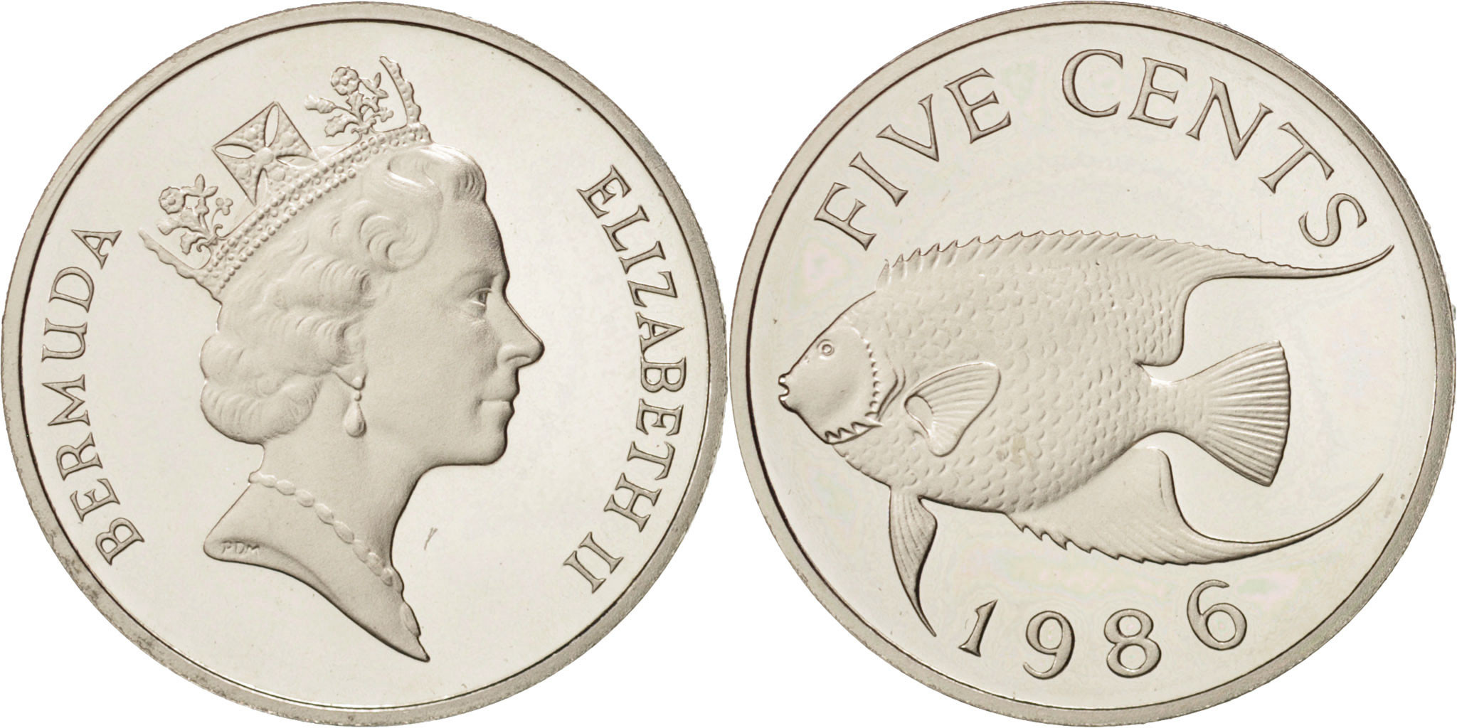 ゆびび　小指　レア Bermuda, Elizabeth II, 5 Cents, 1986, , Copper-nickel, KM:45