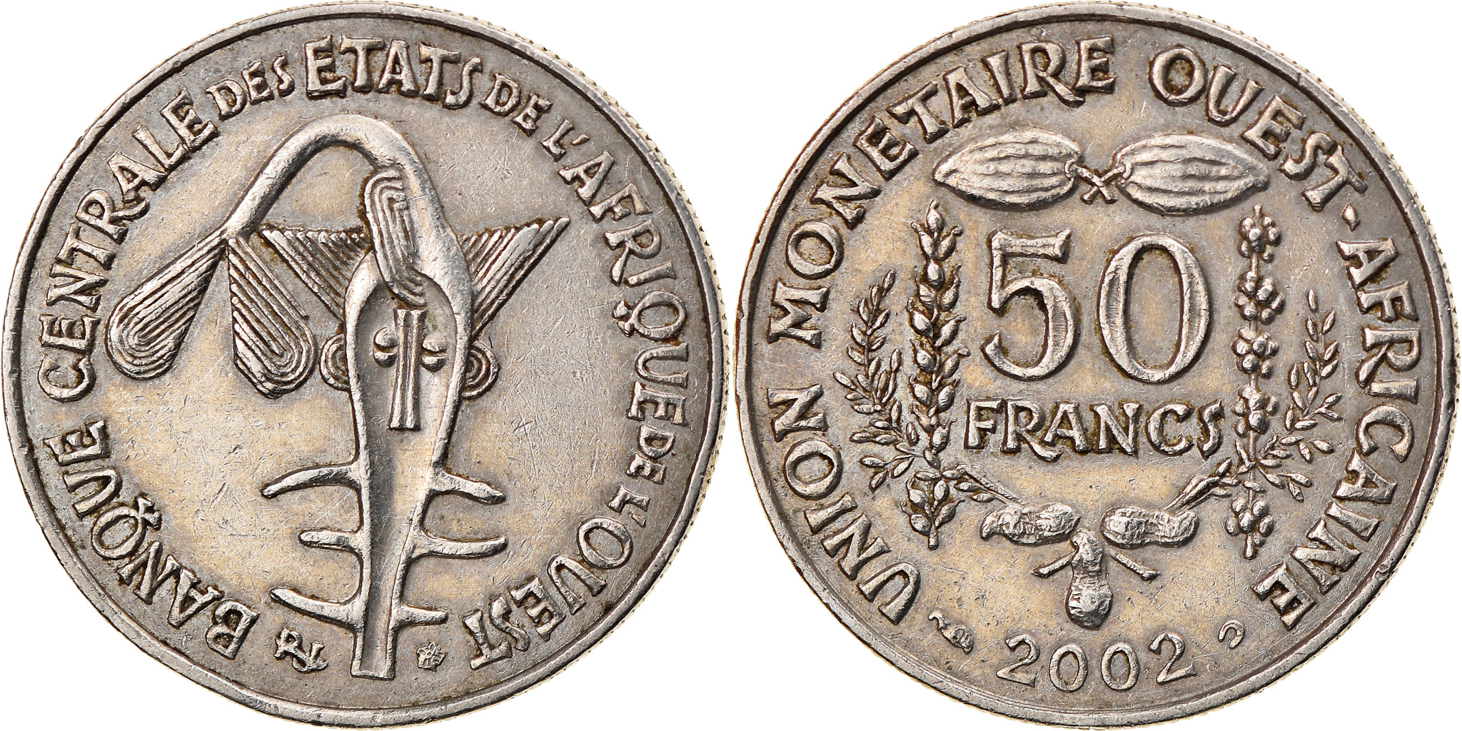 Coin, West African States, 50 Francs, 2002, , Copper-nickel, KM:6