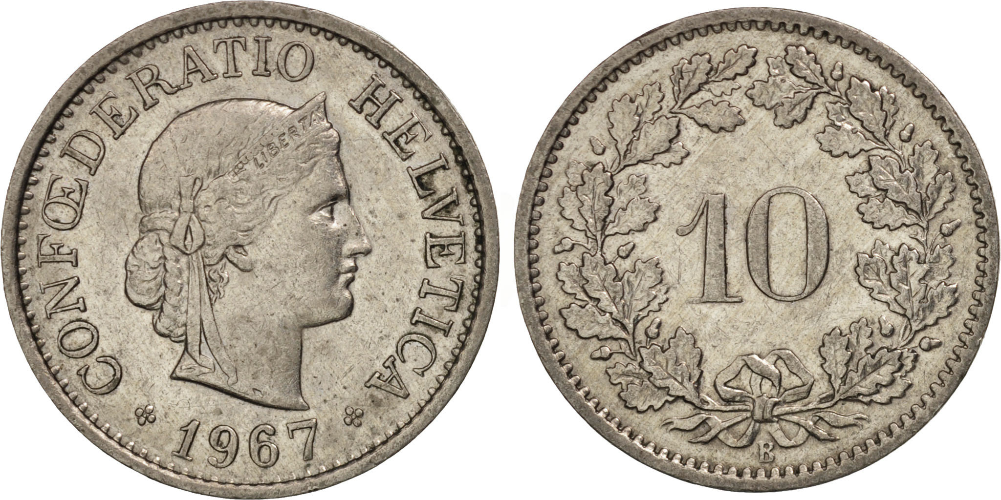 Switzerland, 10 Rappen, 1967, Bern, , Copper-nickel, KM:27